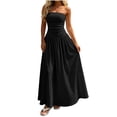 thumbnail image 2 of IUYRTFE Women's Strapless Ruched Waist Maxi Dress Solid Color A Line Long Casual Summer Gown, 2 of 6