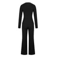 thumbnail image 5 of Ladies Ribbed Knit Two Piece Pants Sets Slim Fit Long Sleeve High Neck Tops and Wide Leg Flare Pant Lounge Pajama Set (L, Black), 5 of 6