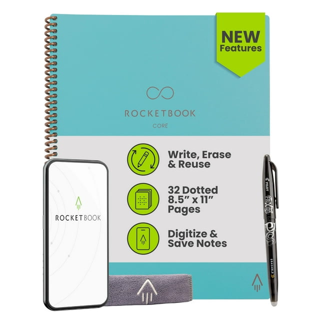 Cuaderno Reutilizable de Espiral Rocketbook New Core Tamaño Carta en Color Verde Azulado