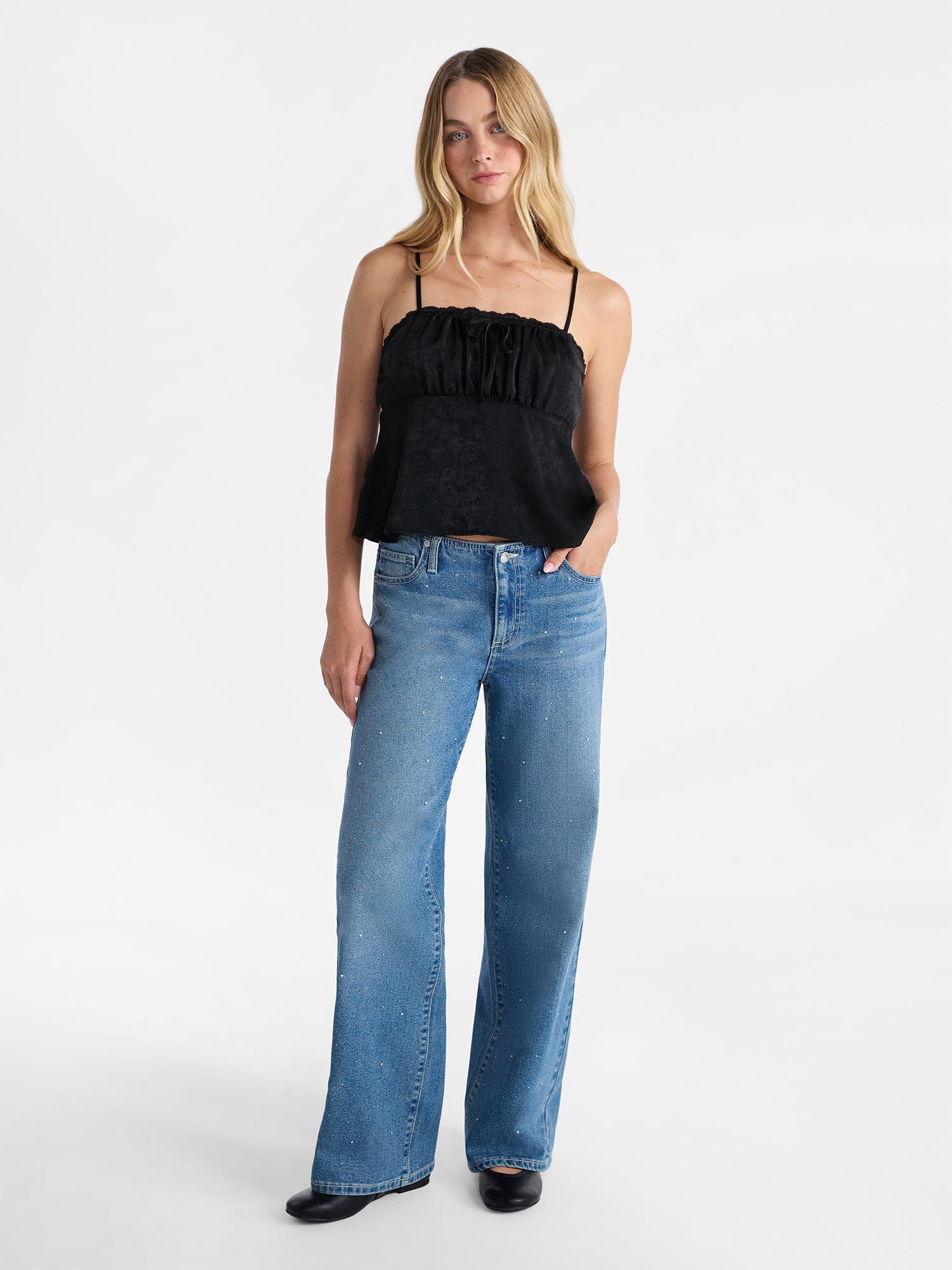 No Boundaries Satin Cami with Lace Trim and Tie, Women's