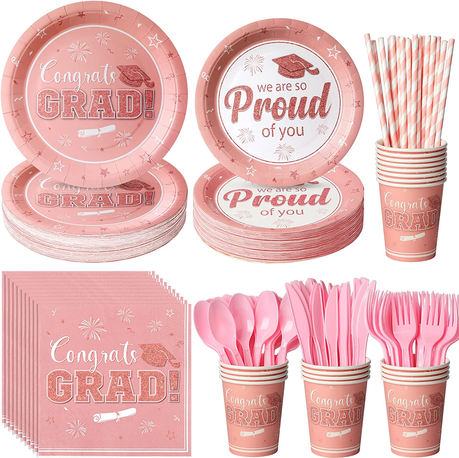 Pink Graduation Party Supplies Set Congrats Grad 2023 Disposable