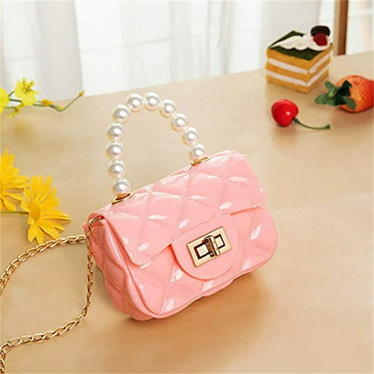 Fashion Small Purse for Little Girls Toddler Kids Cute Pearl Mini Messenger  Bag, pink 