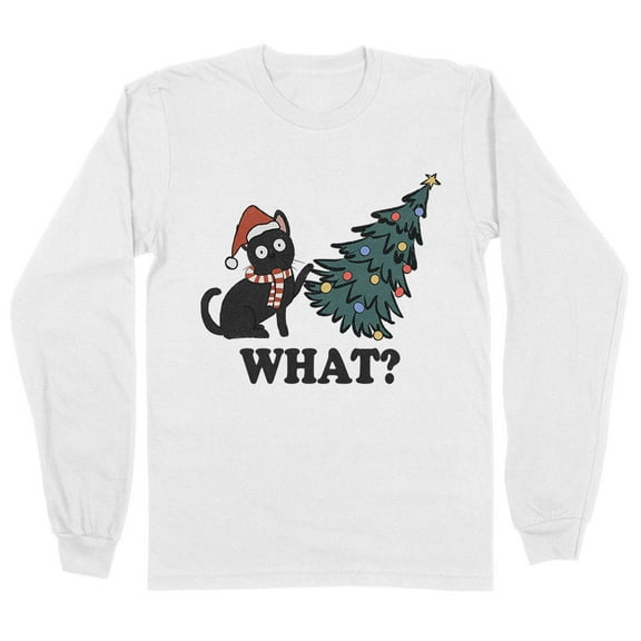 What Christmas Cat Long Sleeve Shirt Unisex Large White