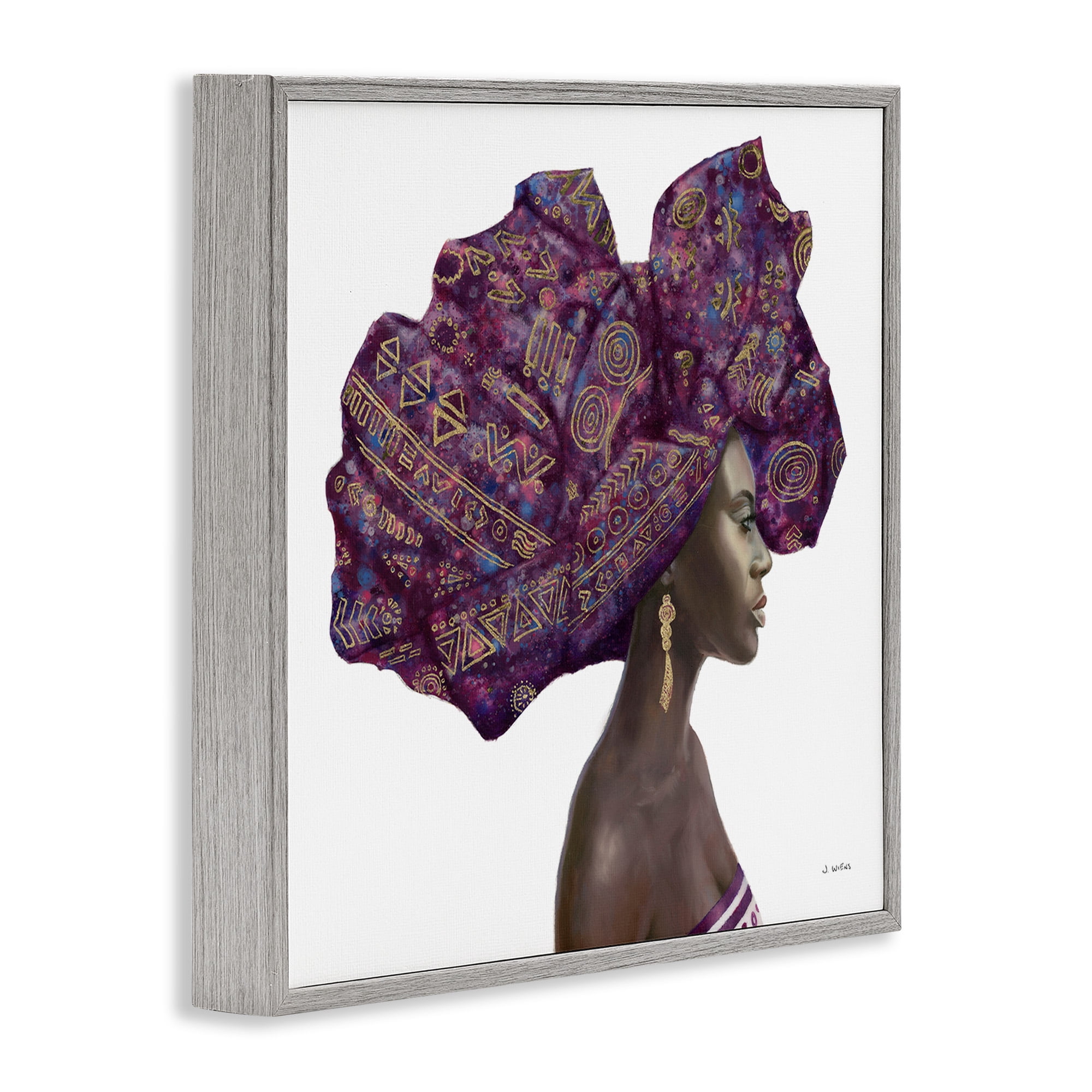 Stupell Industries Strong Female Portrait Headwrap Culture Beauty & Fashion Painting Gray Framed Art Print Wall Art, 24 x 24