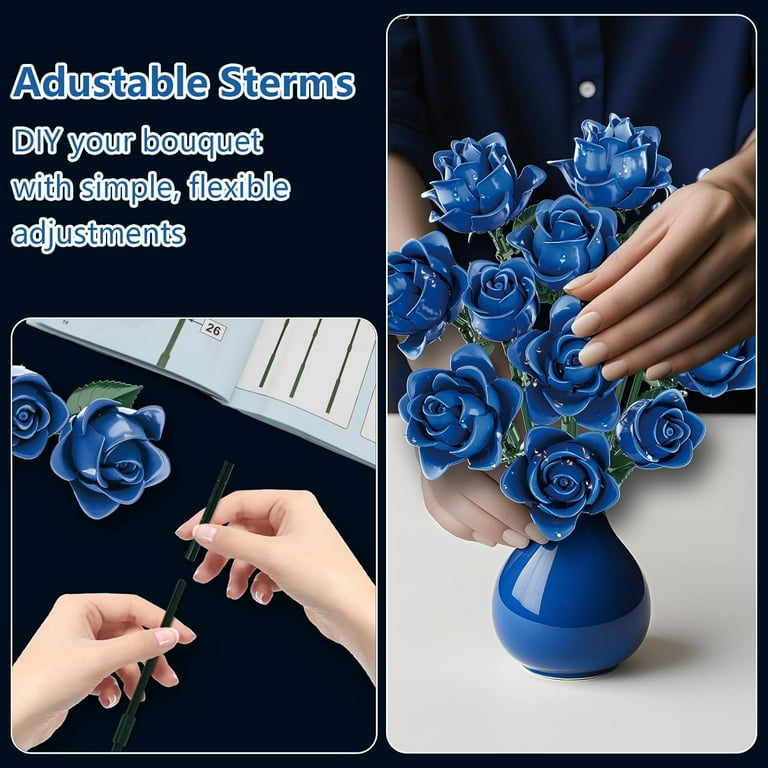 Remocguys Blue Roses Bouquet Building Sets Compatible with Lego