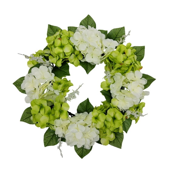 Mainstays Artificial Floral Wreath, Hydrangea, Cream and Green Colors, Assembled Diameter: 17"