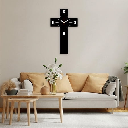 ZhyrZng Crucifix Wall Clock Modern Art | Silent Cross Shape Clock & Acrylic Mute Timepiece for Bedroom Office, Decorative Religious Hanging Watch for Living Room Home Wall Decoration