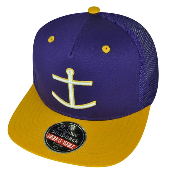 American Needle Flat Bill Mesh Snapback Anchor Hat Cap Trucker Sailor Purple