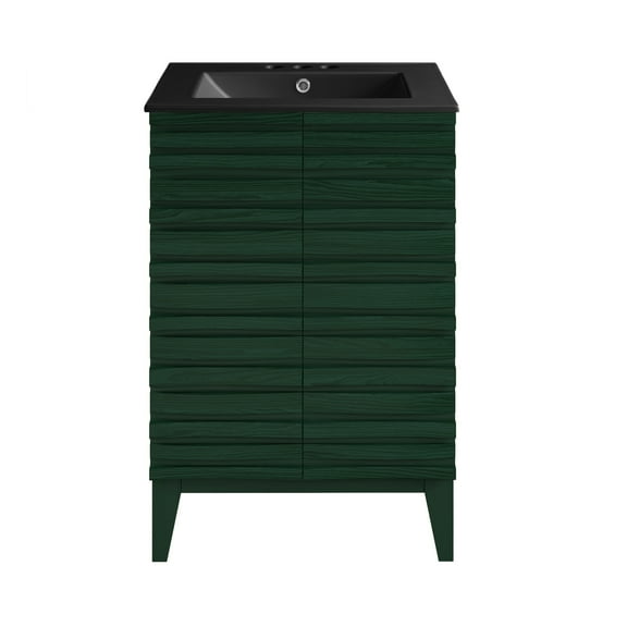Cascade 24" Freestanding Bathroom Vanity in Green Oak with Black 3-Hole Centerset Sink Top
