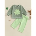 thumbnail image 3 of Baby Toddler Boy 2Pcs Fall Outfit 0 6 12 18 24 Months 2T 3T Long Sleeve Shamrock Sweatshirt + Plaid Trousers Set Toddler Clothes, 3 of 9
