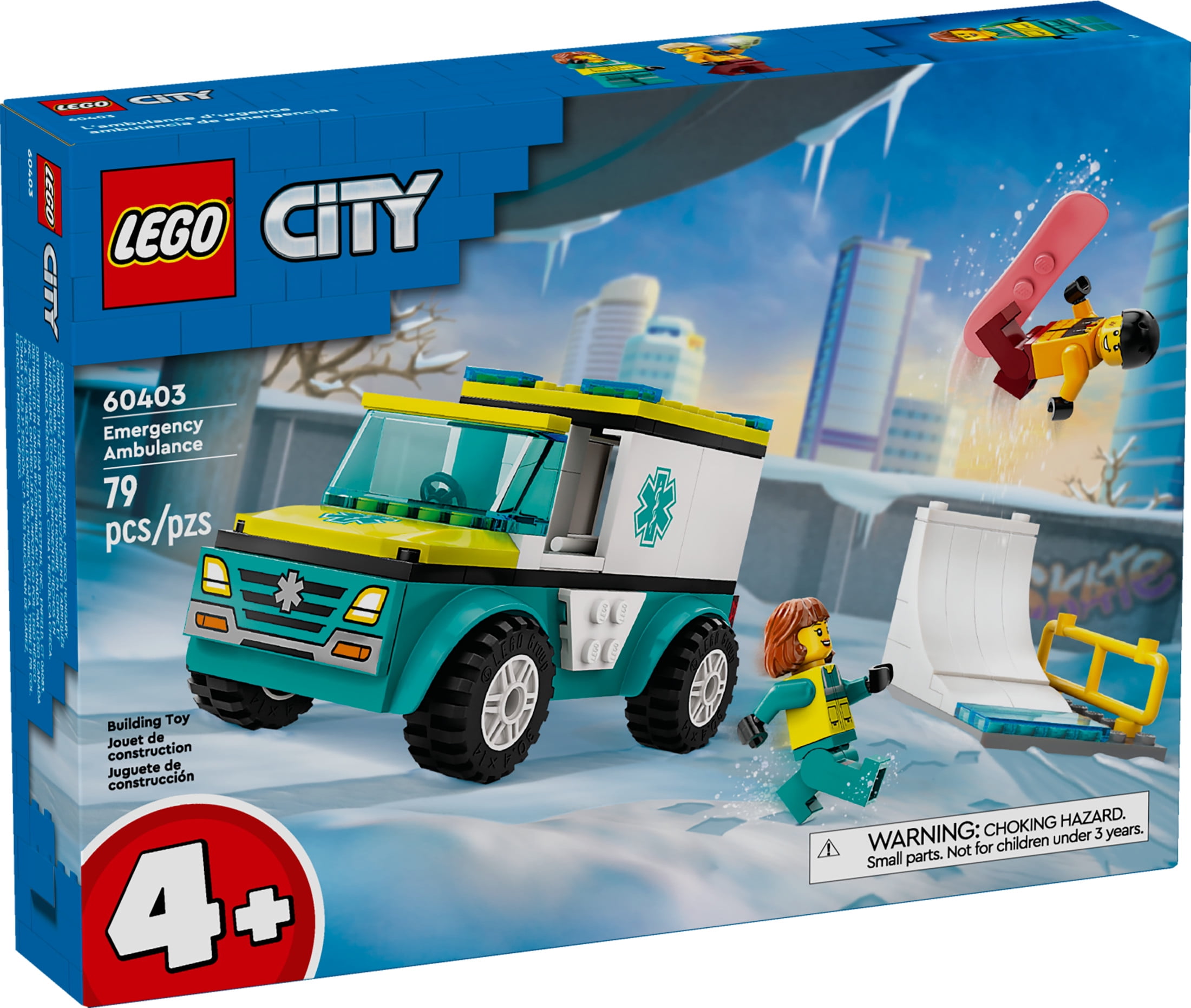 LEGO City Emergency Ambulance and Snowboarder Toy Vehicle Playset for Kids, Boarder and Paramedic Minifigures, Imaginative Pretend Play Winter Toy for Boys and Girls Ages 4 and Up, 60403