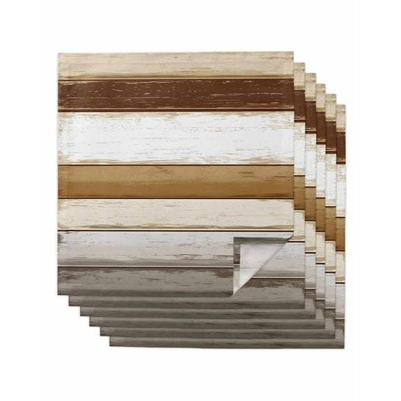 nqOlkjepod Brown Wood Grain Cloth Napkins Set of 6 Reusable Dinner Napkins, Vintage Country Geometric Striped Cocktail Napkin Washable Table Napkins for Wedding/Holiday Party/Baby Shower 20"x20"
