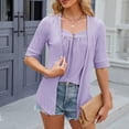 thumbnail image 6 of OSOLU Women Solid Color Square Patchwork Button Mid Sleeve T-Shirt Tee Tops Birthday Dailywear, 6 of 7