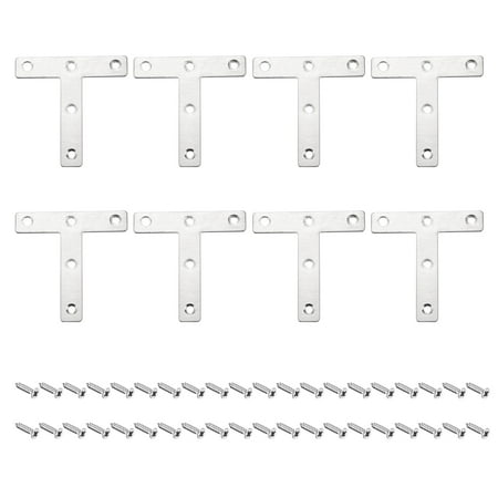 

T Shape Bracket 80x80x1mm Stainless Steel Mending Plates for Joint Fastener with Mounting Screws Silver Tone 8Pack