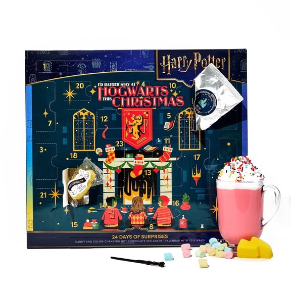 HARRY POTTER Hot Cocoa Mix Advent Calendar, Color-Changing Cocoa with Toppings and Reusable Wand Stirrer, 24 Count