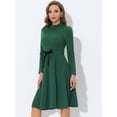 thumbnail image 2 of Vestido elegante de manga larga con cuello simulado tejido debajo de la rodilla para mujer Verde M, 2 of 5
