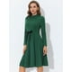 thumbnail image 2 of Vestido elegante de manga larga con cuello simulado tejido debajo de la rodilla para mujer Verde XS, 2 of 5