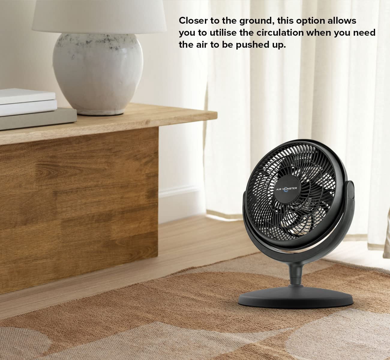 Air Monster 15750 12 Inch Power Stand Fan and Floor Fan, Room Fan, Turbo fan, Air Circulator Fan, 3 Speed Settings, High Velocity, Adjustable Tilt, Black