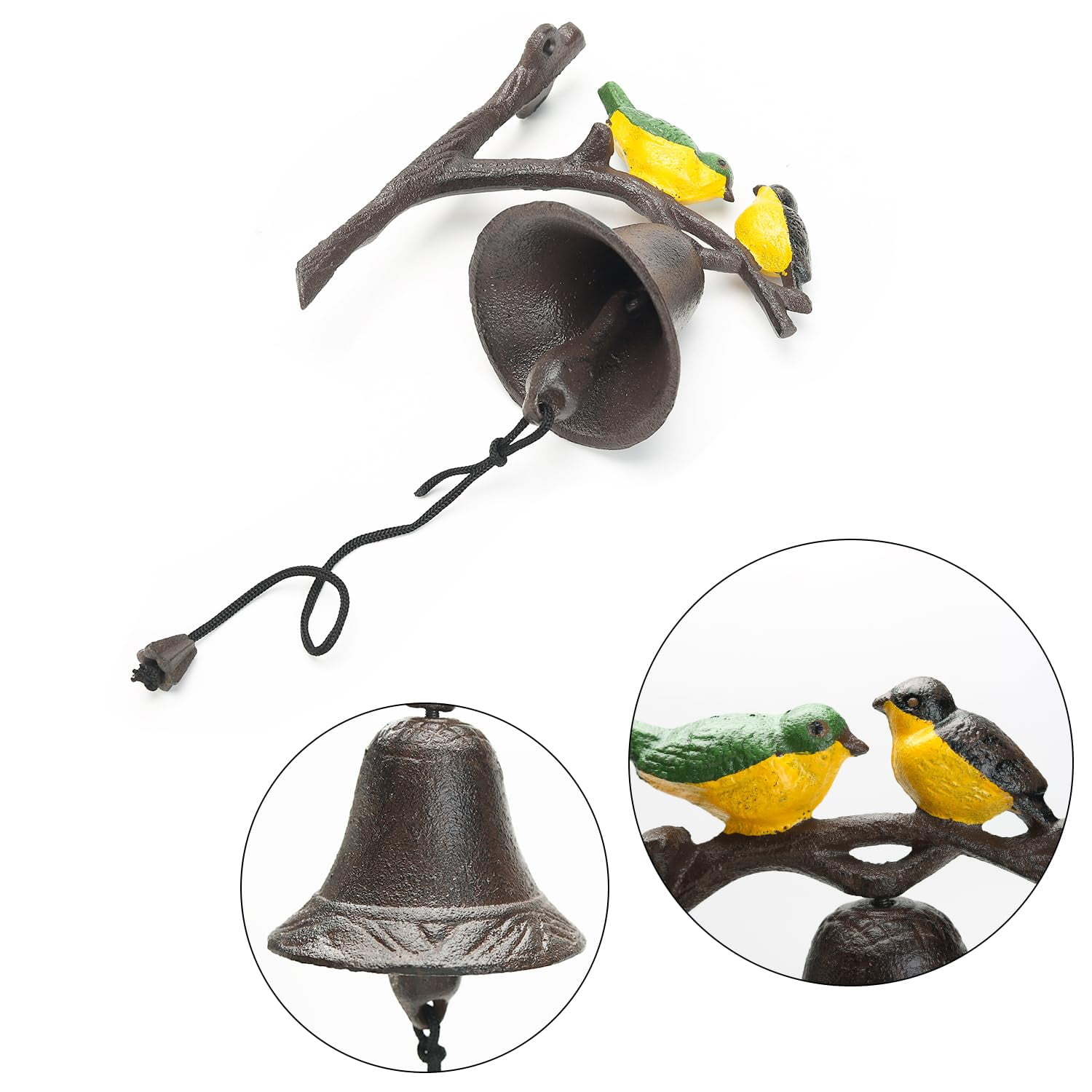 Sungmor Cast Iron Dinner Bell, Outside Farmhouse Door Bell, Wall Hanging Bell, Antique Lovely Color Birds Decorative Manually Shaking Doorbell, Indoor Outdoor Wall Mounted Ornamental Dinner Bell