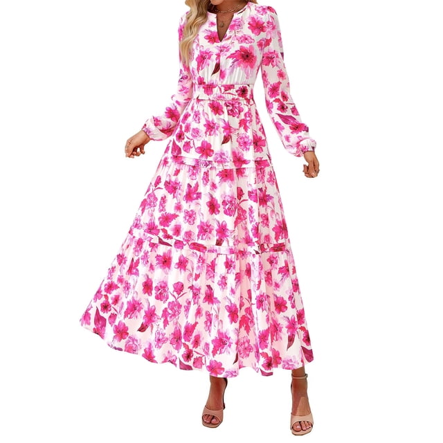 Vestido PRETTYGARDEN Floral de Manga Larga Maxi Elegante M