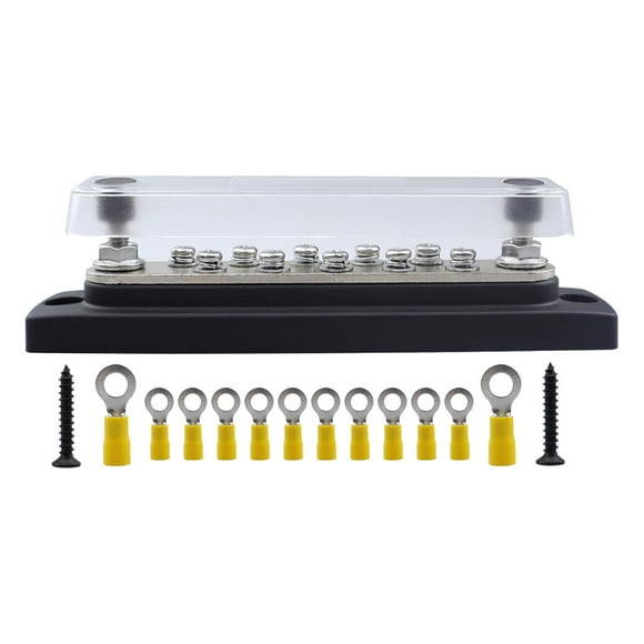 Los aesorios del de barra colectora de 10 terminales se instalan fácilmente y son resistentes con una cubierta transparente Negro