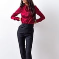 thumbnail image 6 of sunsanly Women Spring Shirt OL Style Solid Color Loose Satin Single-breasted Commute Long Sleeves Turn-down Collar Spring Blouse Women Clothes, 6 of 8
