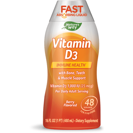 Nature's Way Vitamin D3 1000 IU, Fast Absorbing, 16 Ounces, Natural Berry Flavored