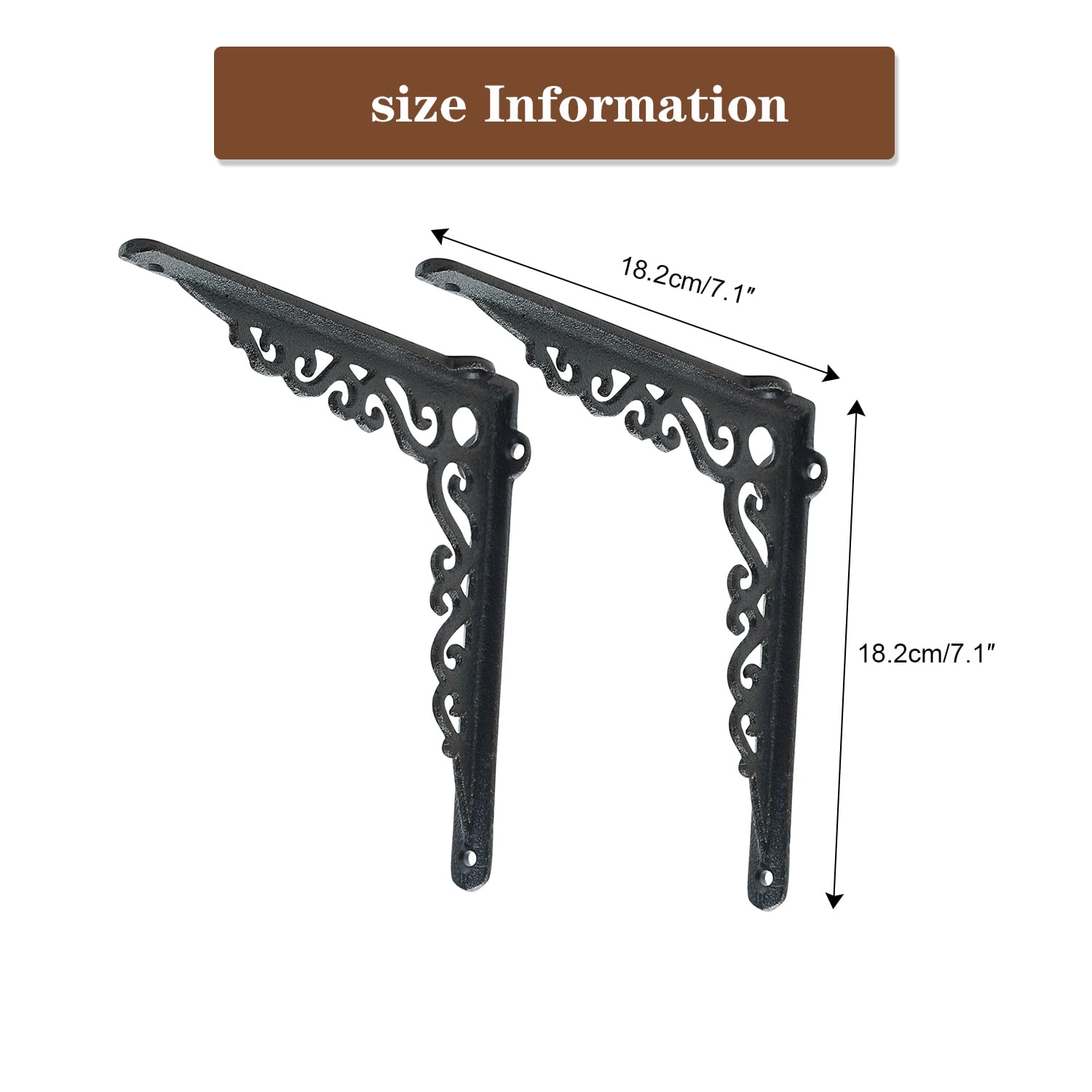 Sungmor 7.3" Cast Iron Shelf Brackets, Wall Hanging Support, Black, 2-Piece
