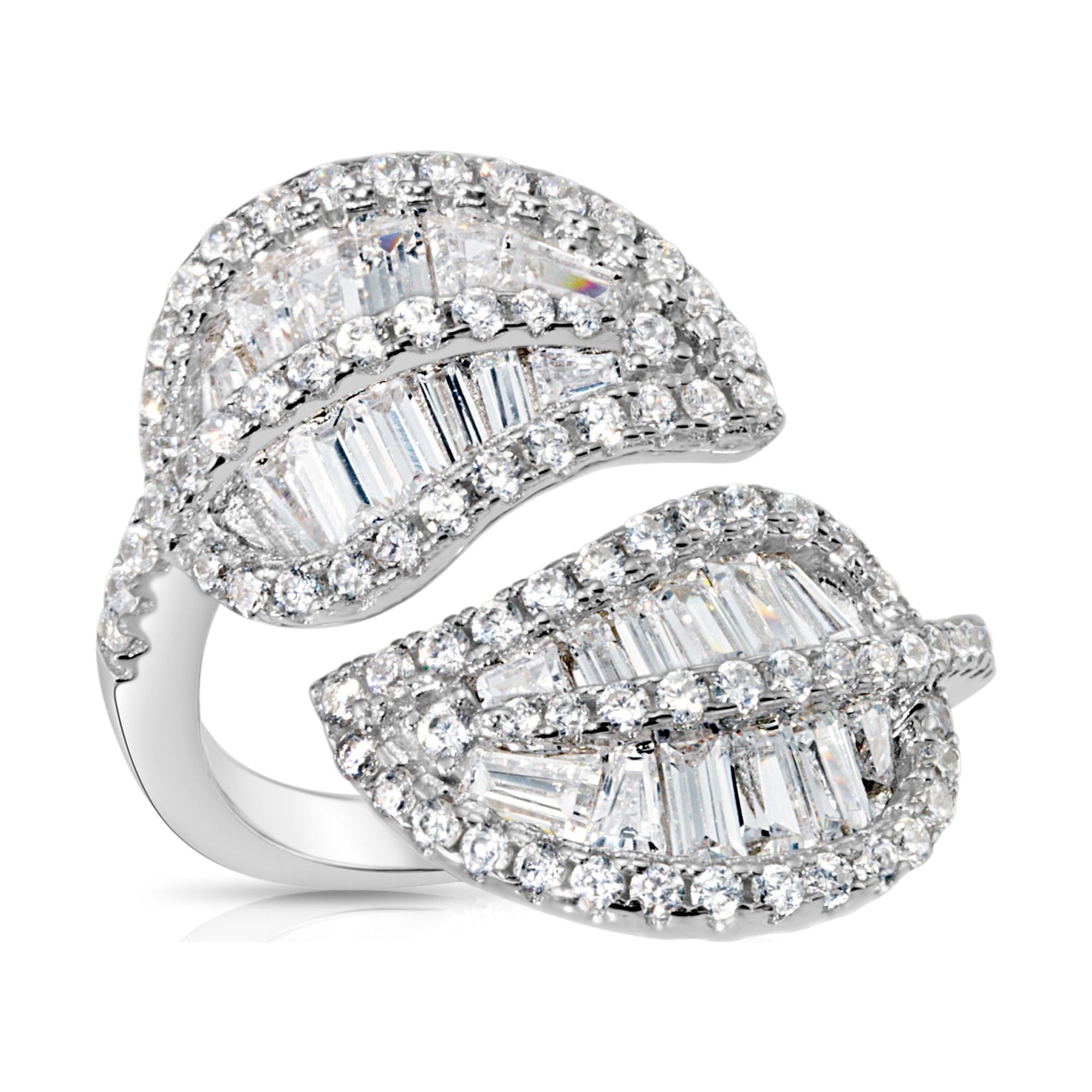 Tilo Jewelry 925 Sterling Silver Leaf Shaped Ring with Cubic Zirconia CZ Stones | Size 5 | Women & Unisex