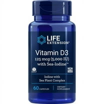 Life Extension Vitamin D3 with Sea-Iodine™, 125 mcg (5000 IU) – Immune Support, Bone Health, Thyroid Health – 1 Daily, Gluten-Free, Non-GMO – 60 Capsules