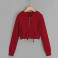thumbnail image 3 of YUGYXL Zip Up Hoodies for Women Cropped Long Sleeve Sweatshirts Jackets Trendy Y2k Crop Tops Teen Girls Clothes Red M, 3 of 4