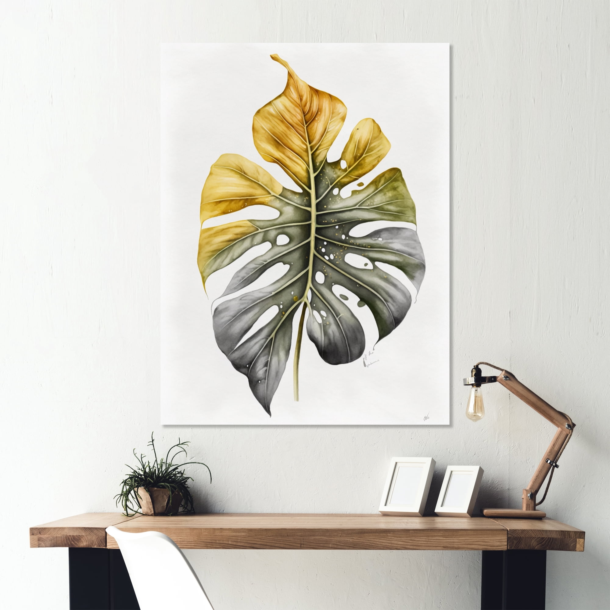 Designart Yellow And Grey Philodendron Leaf I Canvas Wall Art