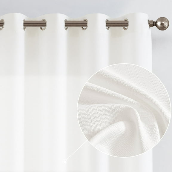2 Pack Linen Textured Curtains 96 inch Cream White Bedroom Living Room Window Curtain Set Light Filtering Drapes Grommet Top 2 Panels