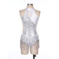 thumbnail image 3 of Kaerm Women One Piece Tassels Shiny Sequins Ballroom Latin Dance Leotard Flowy Fringe Bodysuit Silver XXL, 3 of 6