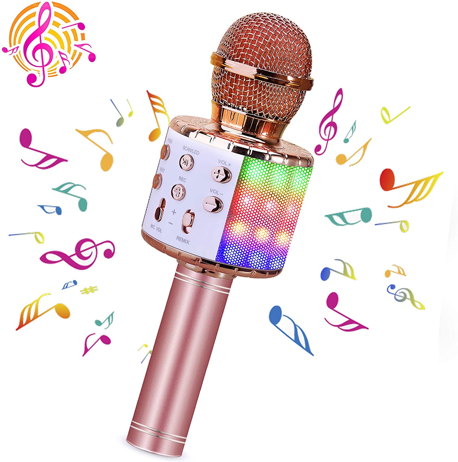 Microphone with Adjustable Selfie Stick for Kids Portable Handheld Karaoke Home Christmas for Smartphone Pink