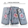 thumbnail image 2 of for iPhone 13 Pro Wallet Case - Magnetic Detachable Back Case with RFID Blocking Card Holder, Hand Strap & Crossbody Strap, Floral Flower PU Leather Flip Cover Case for Women Girls, Gray, 2 of 13