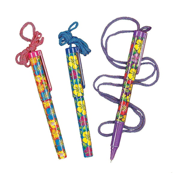 Bright Hibiscus Pen On A Rope - Stationery - 12 Pieces