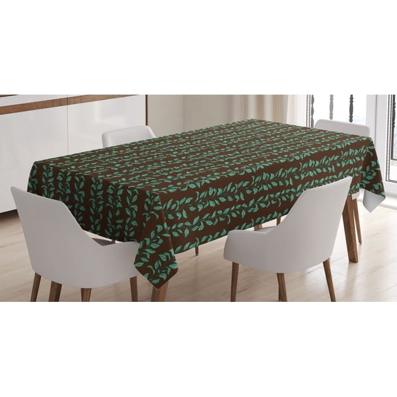 Leaves Tablecloth, Foliage Petals Vertically Placed and Slender, Rectangle Satin Table Cover Accent for Dining Room and Kitchen, 60" X 84", Rosewood Green, by Ambesonne