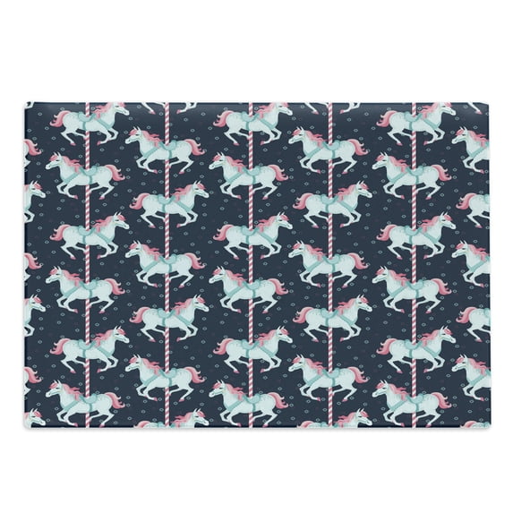 Cartoon Cutting Board, Carousel Horses Playthings Merry Go Round Joyful Circus Amusement Park, Decorative Tempered Glass Cutting and Serving Board, Large Size, Pale Blue Indigo Pink, by Ambesonne