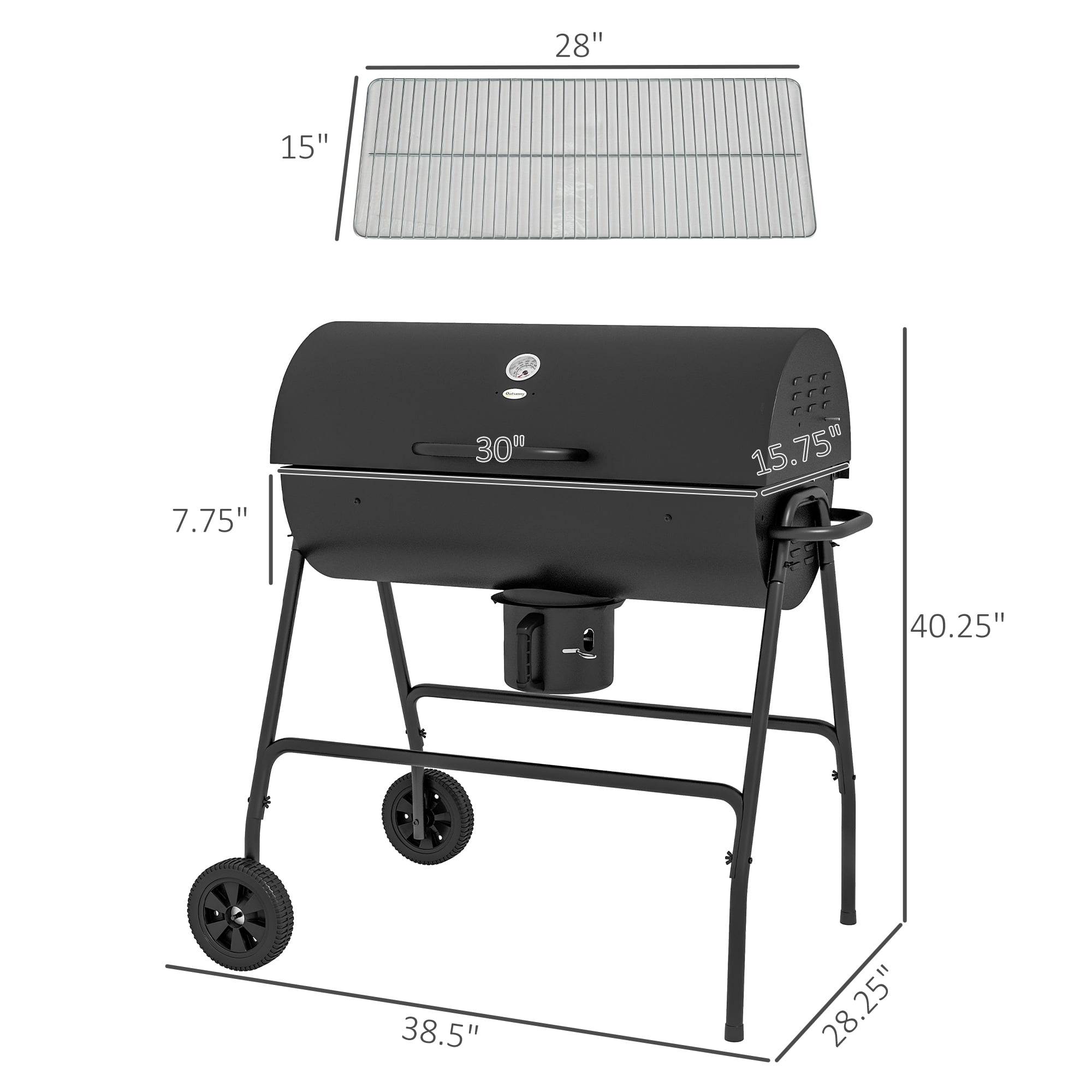 BINUFF  Portable Barrel Charcoal BBQ Grill with Wheels 420 sq.in. Area Grill for Patio