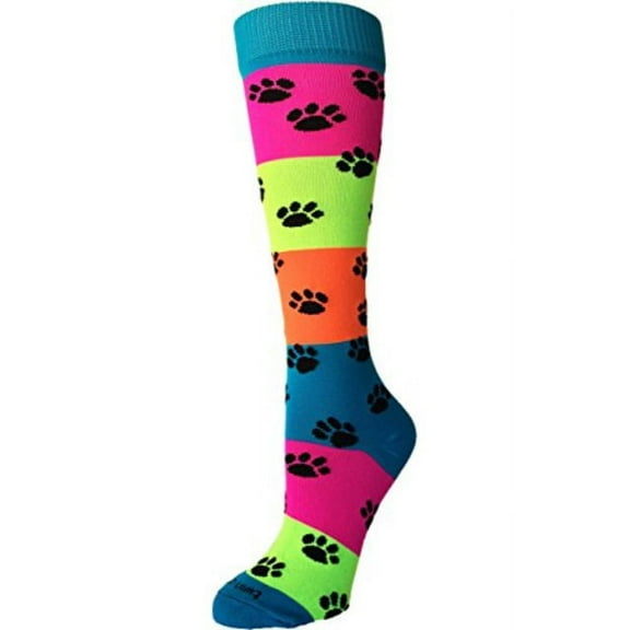 Neon Rainbow Fun Print OTC Socks (Paw Print, Medium)