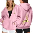 thumbnail image 2 of Fiaer Womens Christmas Hoodies Deer Graphic Full Zip up Long Sleeve Hooded Sweatshirts Oversized Drawstring Pocket Tops Pink S, 2 of 5