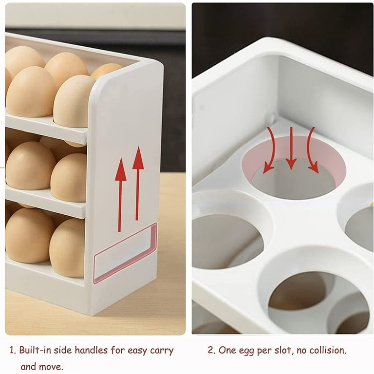 Jaugufiy 3 Tier Egg Holder Rack Egg Storage Rack Egg Organizer for  Refrigerator for Kitchen for Countertop,Hold 30 Eggs