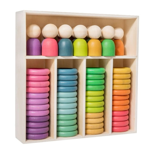 Rainbow Matching Building Blocks Wooden Rainbow Stacking and Sorting Toy Learning Activity Stack The Peg Dolls Reconocimiento de color para