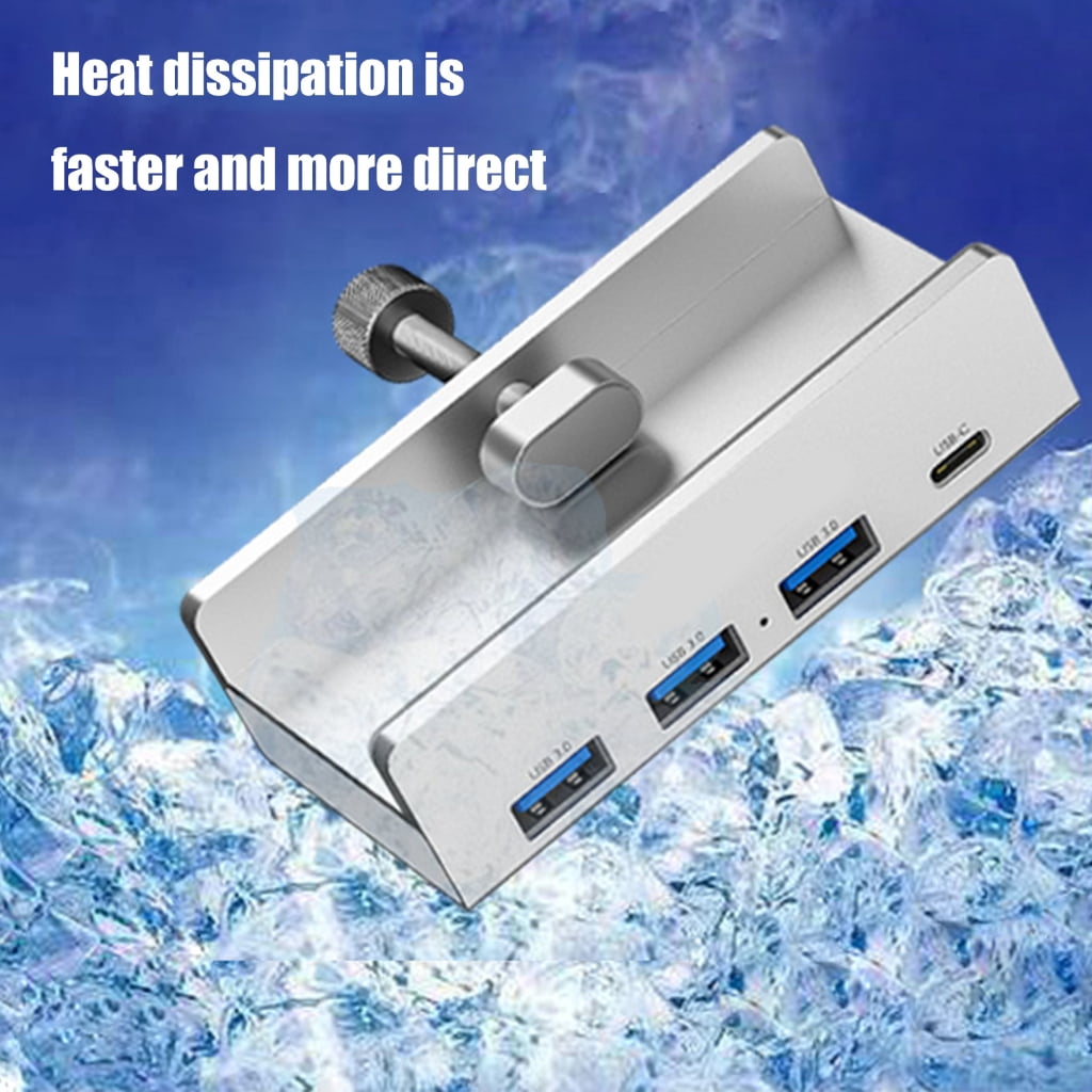 Tizuqe USB Type C Hub Clamp Type Aluminum Alloy 4-Port USB 3.0 Data Transfer Adapter Splitter for Desktop PC, Phones Silver