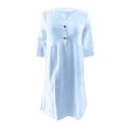 thumbnail image 3 of Vestido casual de mujer Color sólido Lino Algodón Cuello redondo Botón abajo Traje de vacaciones FLhrweasw Nuevo, 3 of 8