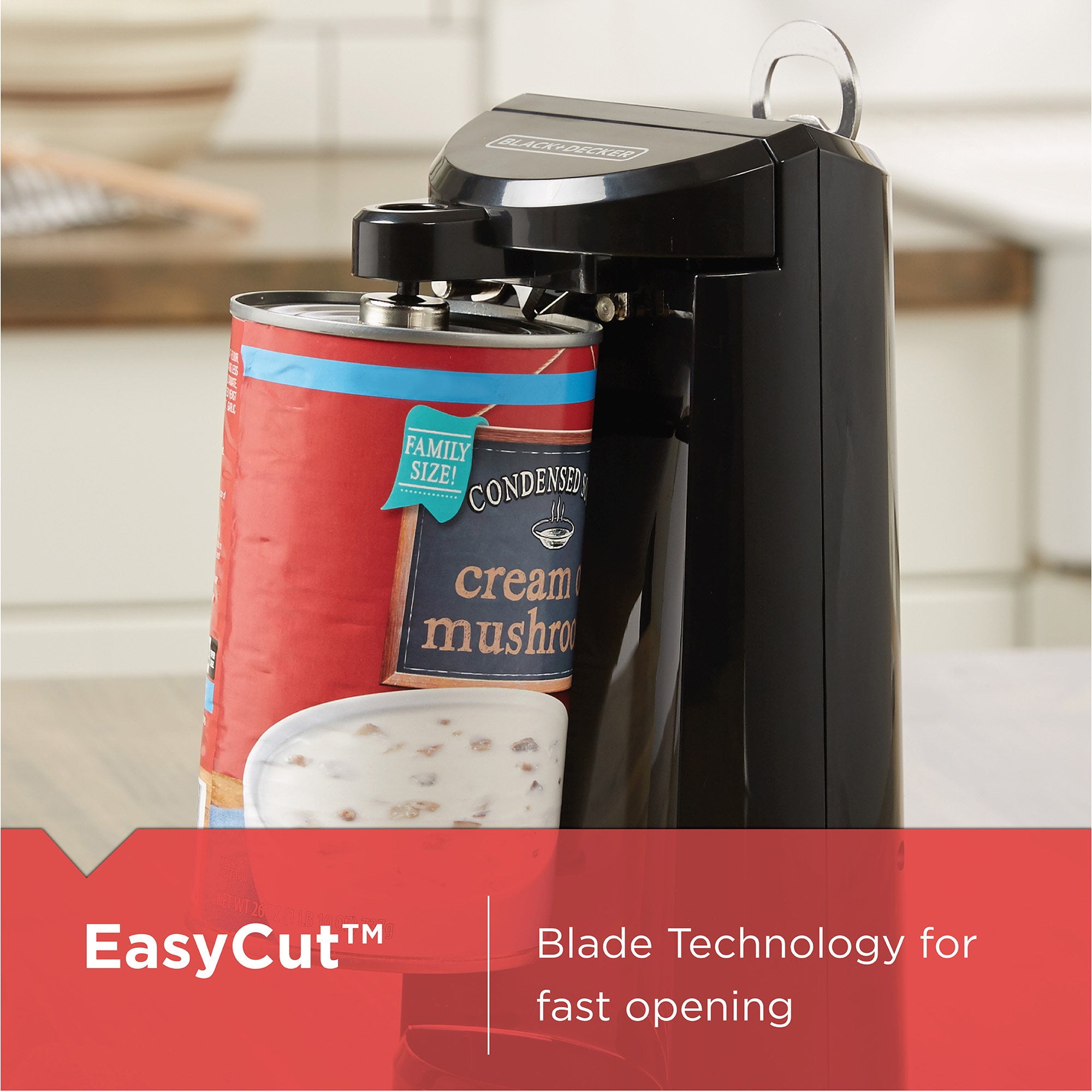 BLACK+DECKER Easy Cut Extra-Tall Can Opener with Knife Sharpener and Bottle  Opener, Black, EC500B 