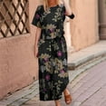 thumbnail image 2 of Women'S 2 Piece Linen Short Sleeve Set Crewneck Tops Wide Leg Pants Set Plus Size Summer Outfit Navy Leaves 5XL, 2 of 4