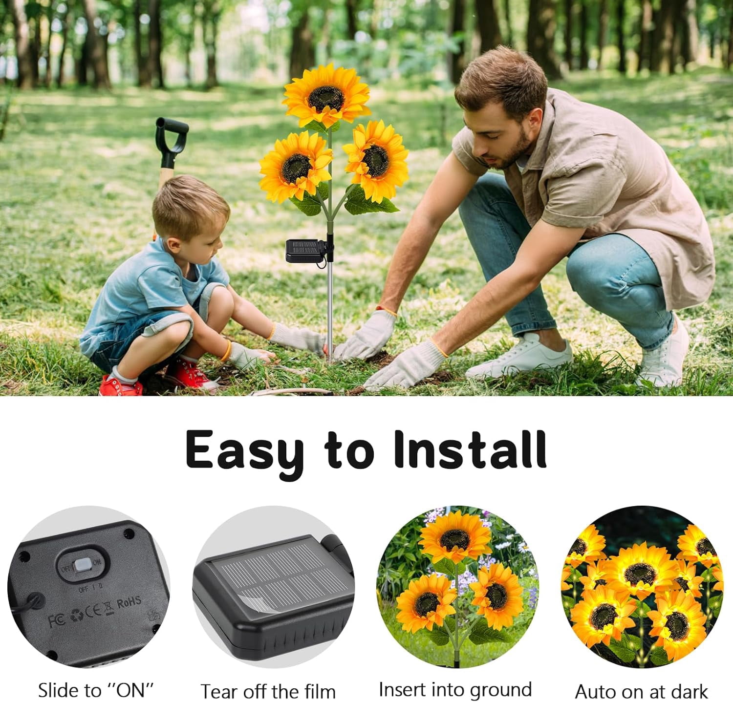 Solar Lights Outdoor Garden,GHODEC 2 Pack Solar Garden Lights with 6 Sunflower Lights, Outdoor Solar Lights for Yard Decor, Waterproof Solar Outdoor Lights Auto on/off for Garden, Patio
