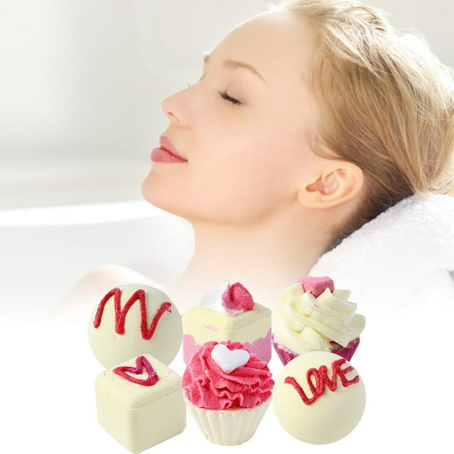 asddcavvf Assorted Shape Natural Bath Bomb Set for Women Kids Relaxing Spa Valentine's Day Present with Six Designs